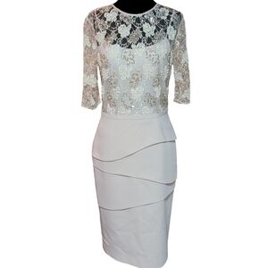 Rickie Freeman for Teri Jon Illusion Sequin Lace Blush Dress Size 2